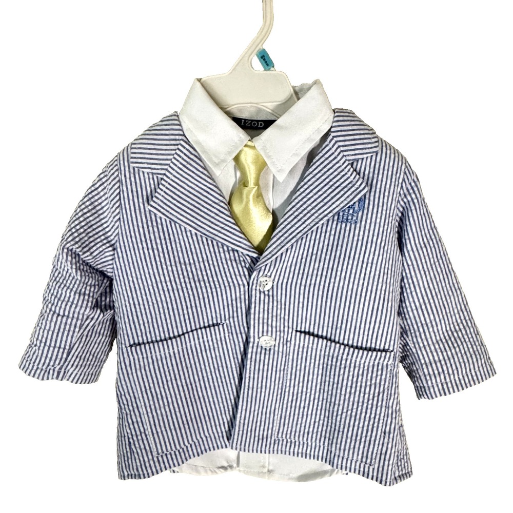NWT Izod Three-pieces Boy Baby Size 6-9 Mos Cotton Seer-Sucker Jacket Tie Shirt